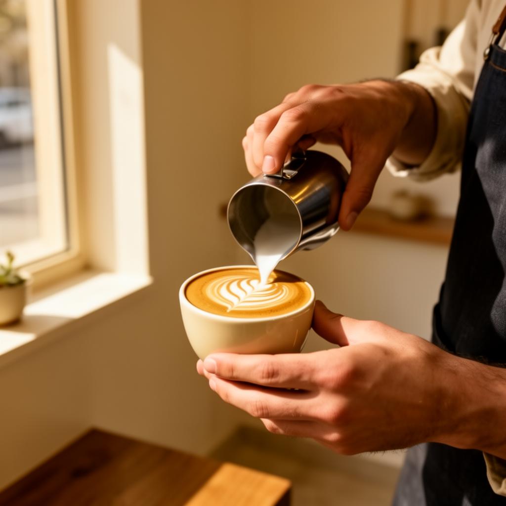 Barista pouring latte art